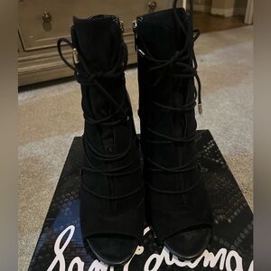 Women’s Black Suede Peep Toe Boots